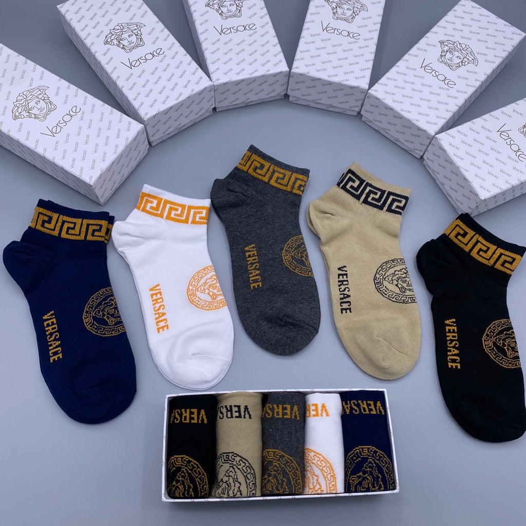 Versace gold greek key cuff ankle socks - view 2