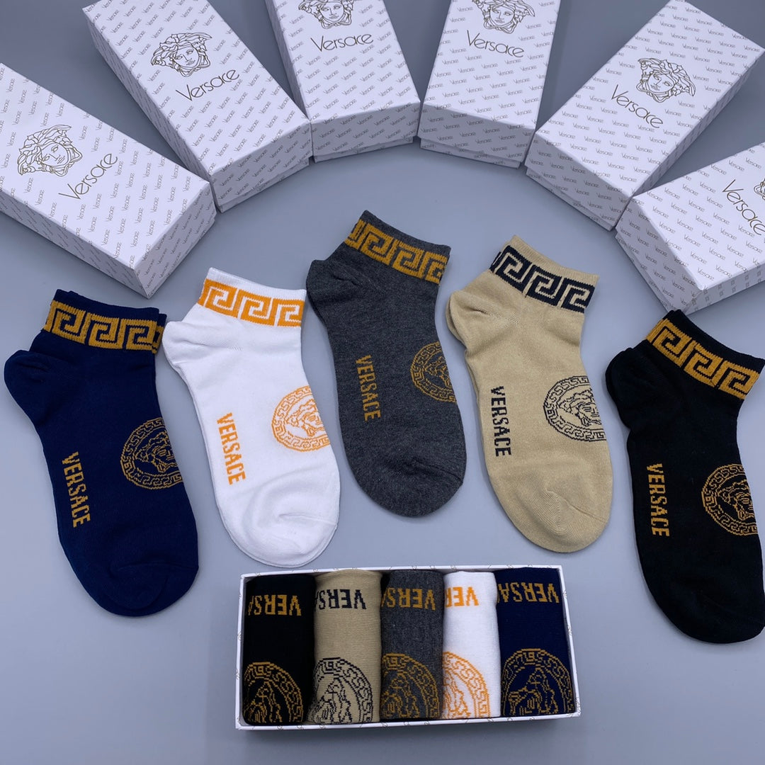Versace gold greek key cuff ankle socks - view 2
