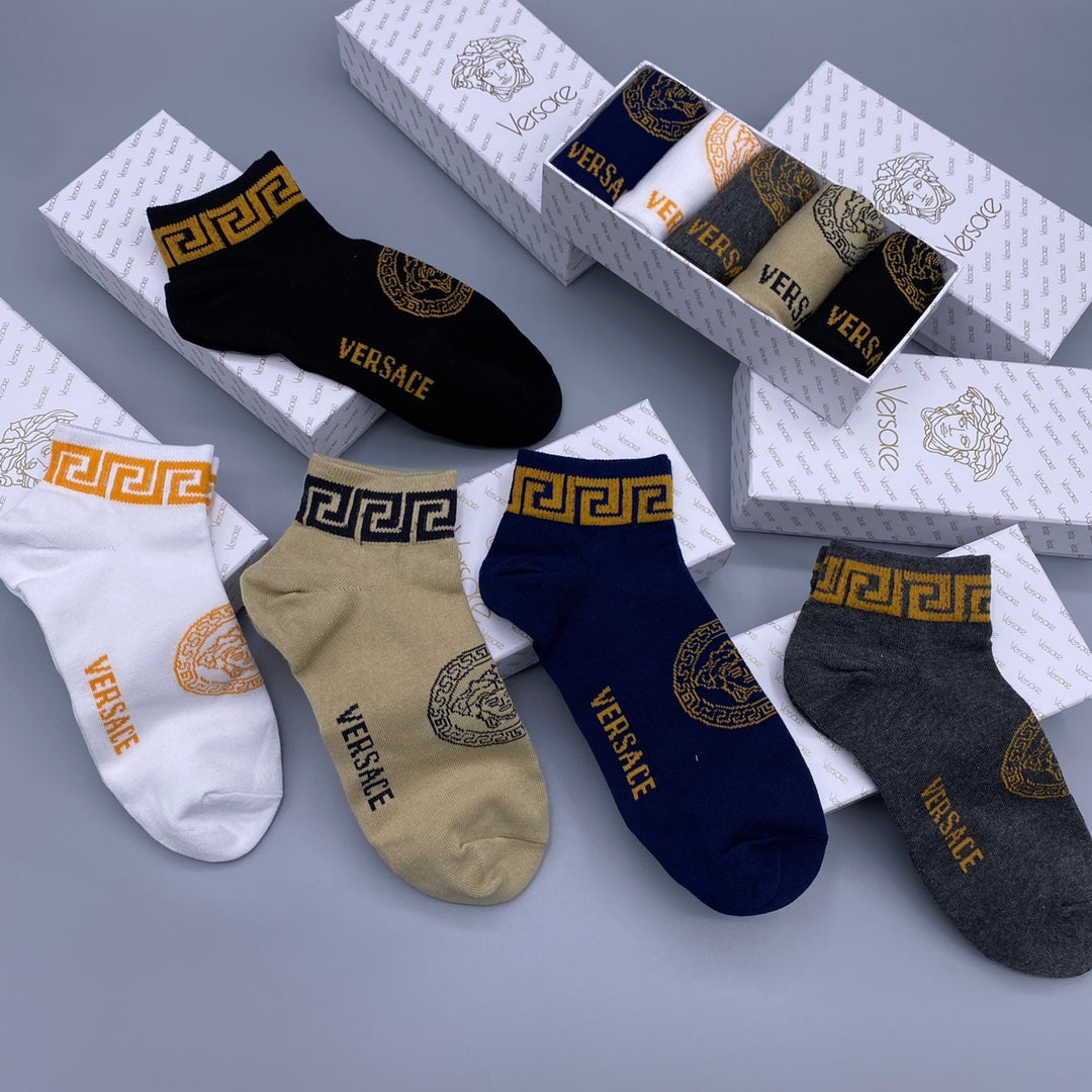 Versace gold greek key cuff ankle socks - view 6
