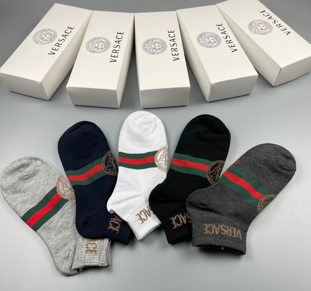 Versace contrast stripe wordmark ankle socks - view 6