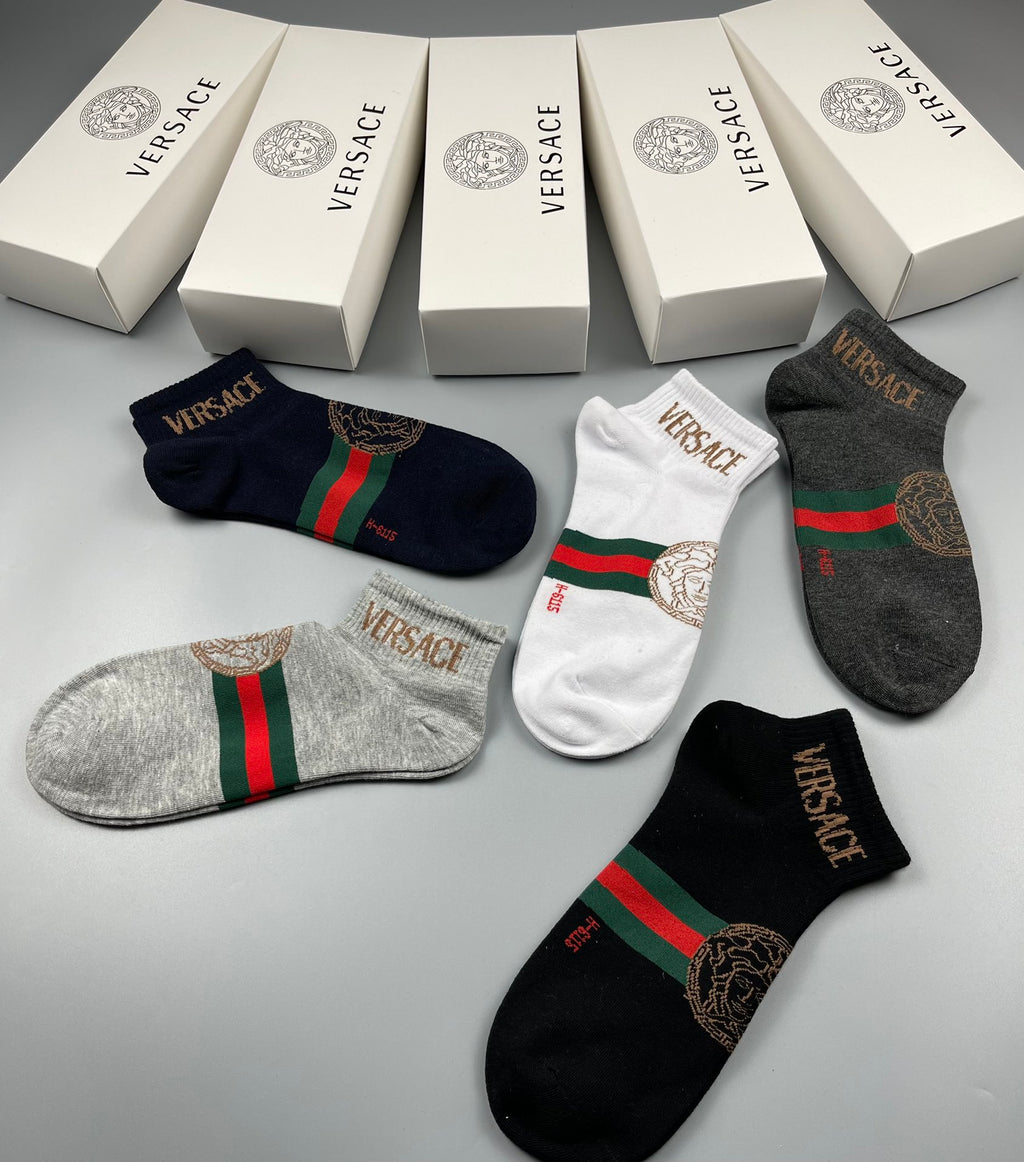 Versace contrast stripe wordmark ankle socks - view 5