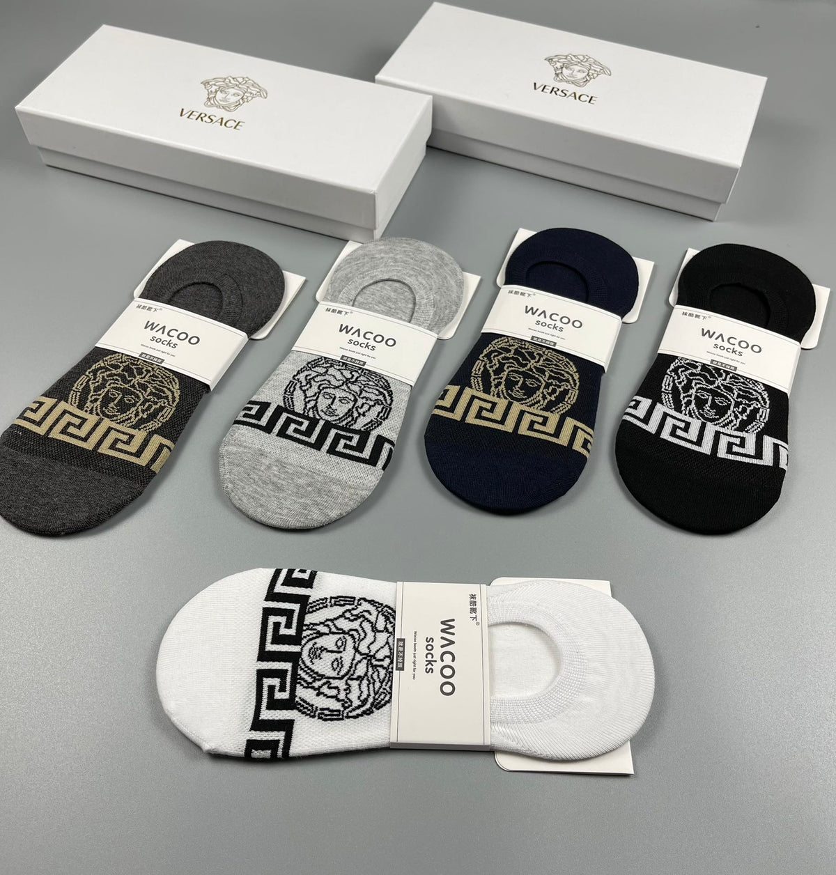Versace greek key front band ankle socks - view 5