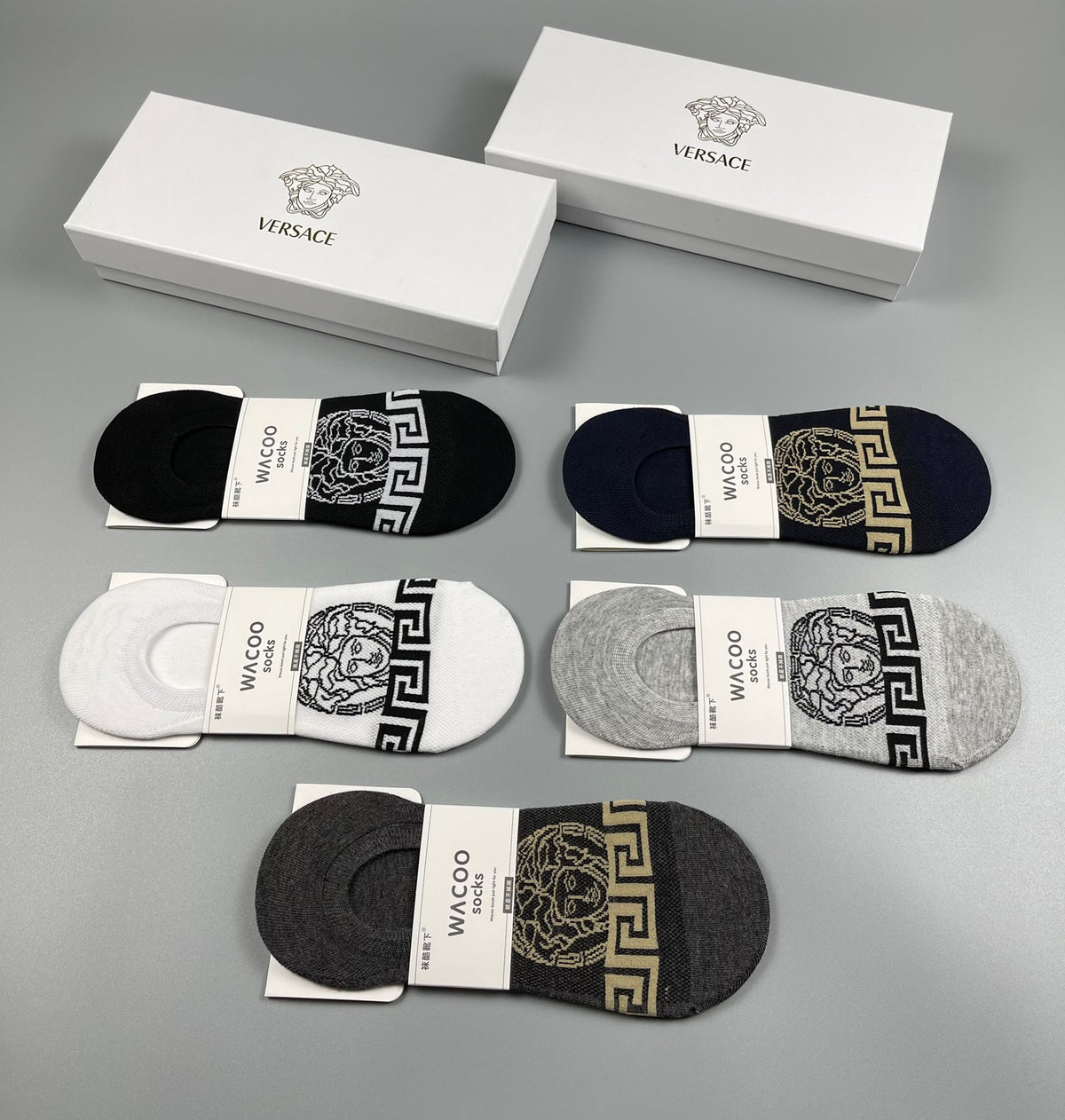 Versace greek key front band ankle socks - view 2