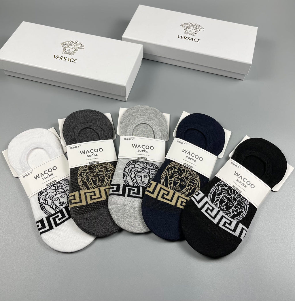 Versace greek key front band ankle socks - view 3