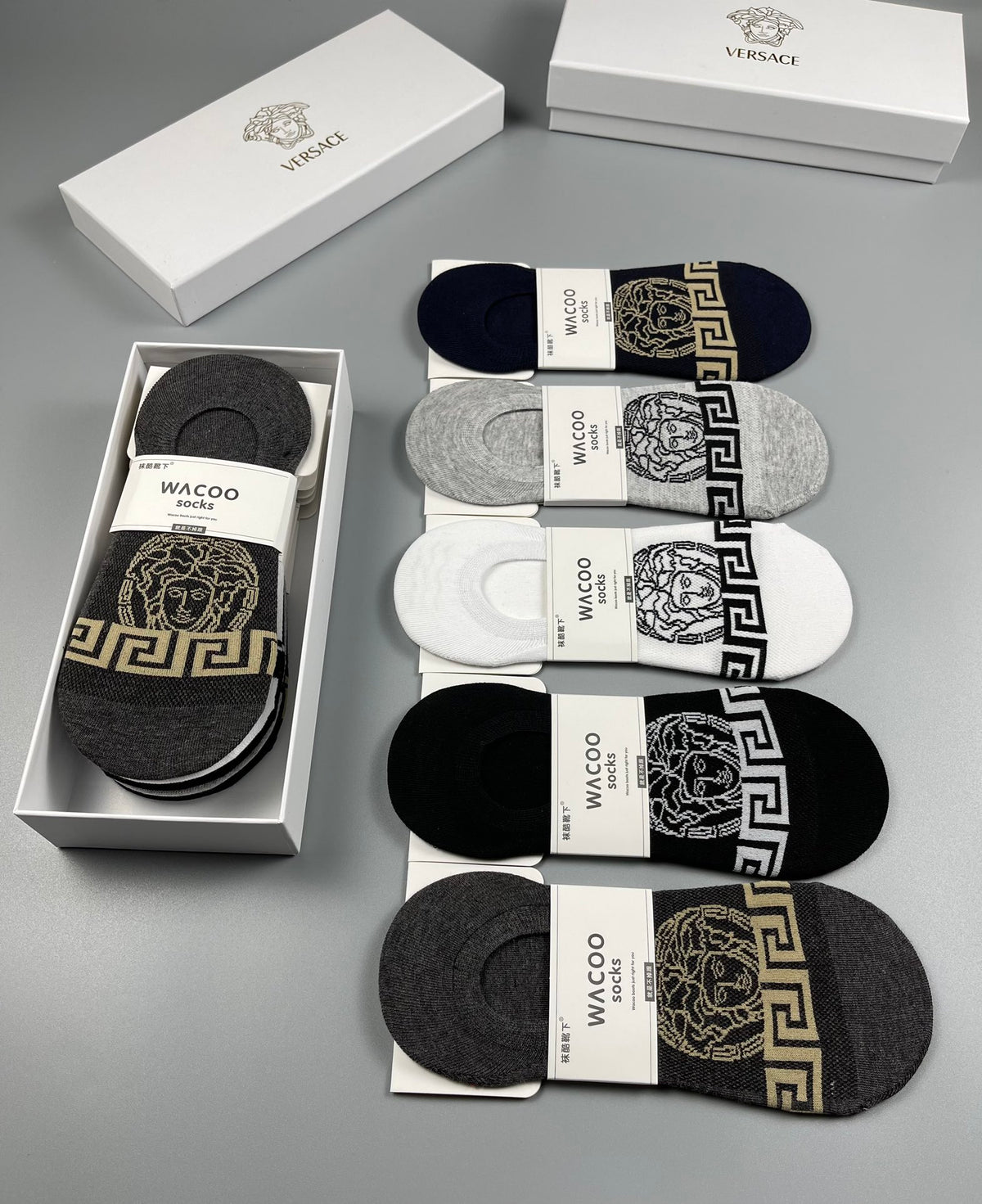 Versace greek key front band ankle socks - view 7