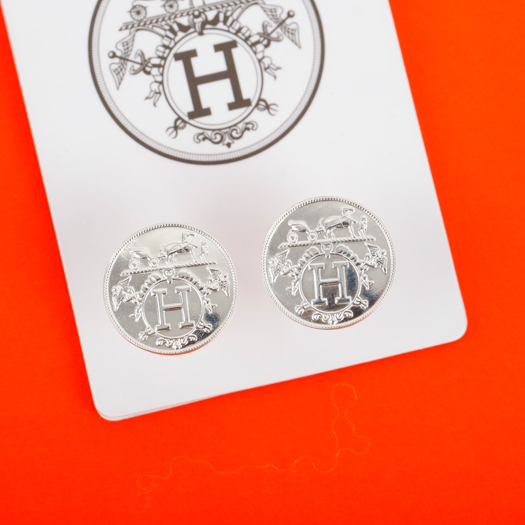 Hermès Gold and Silver-Tone Round Disc Stud Earrings - album image 6