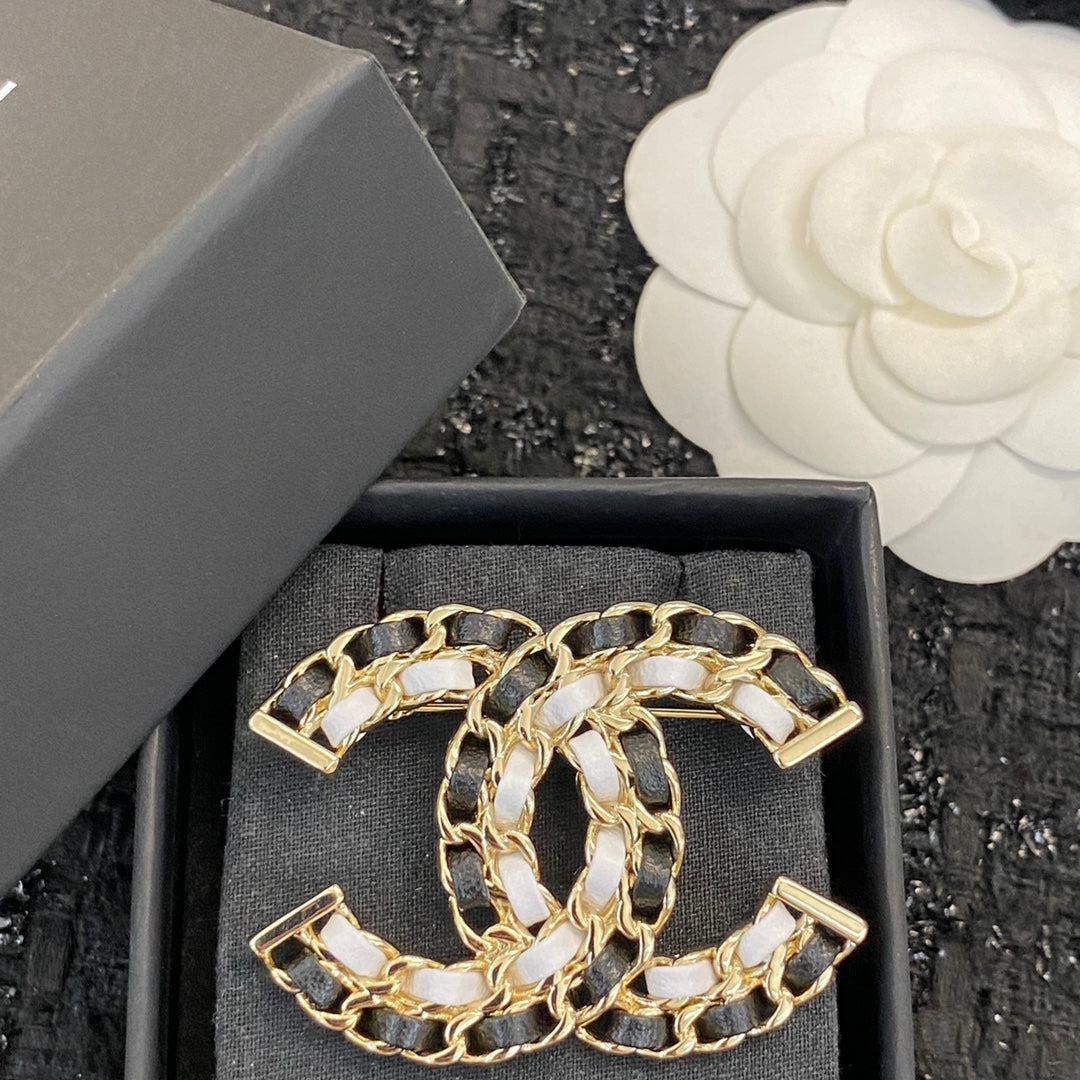 Chanel Gold-Tone Crystal Interlocking C Brooch - album image 4