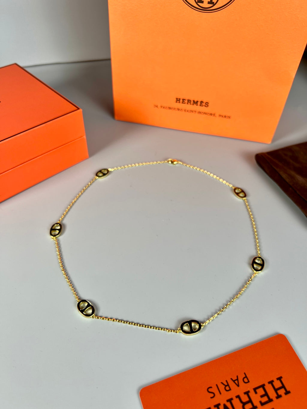 Hermès Gold-Tone Black Disc Station Necklace - album image 1