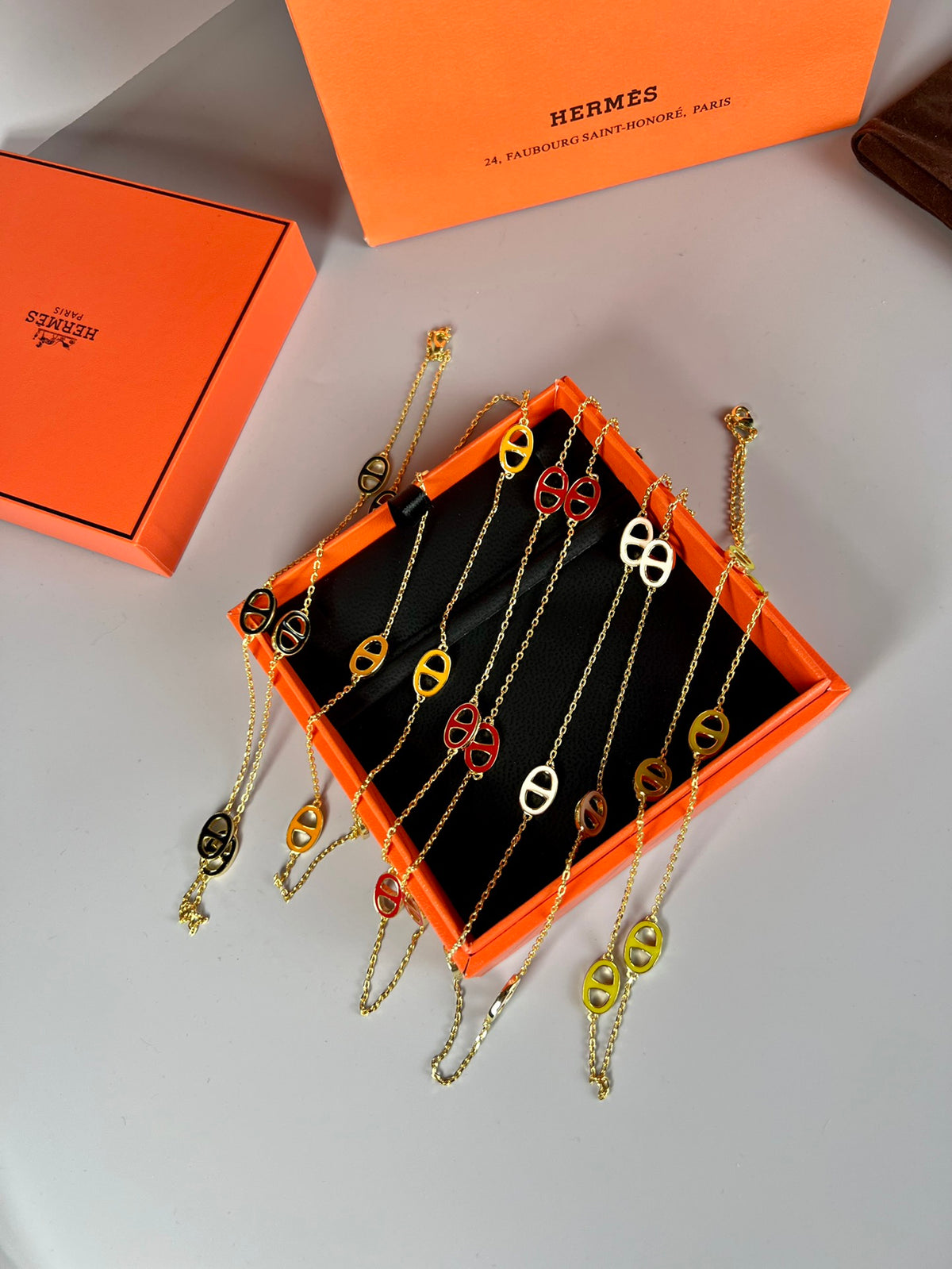 Hermès Gold-Tone Black Disc Station Necklace - album image 8