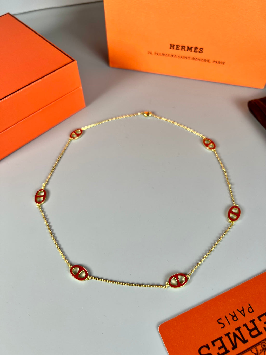 Hermès Gold-Tone Black Disc Station Necklace - album image 2