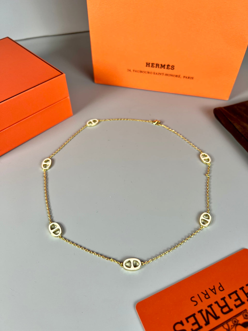 Hermès Gold-Tone Black Disc Station Necklace - album image 3