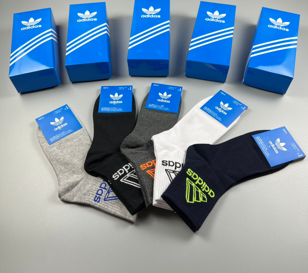 Adidas Outlined Wordmark Crew Socks - Boxed Set of 5 Pairs - image 2