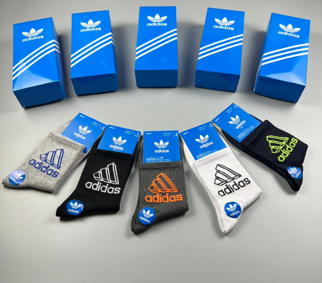 Adidas Outlined Wordmark Crew Socks - Boxed Set of 5 Pairs - image 4