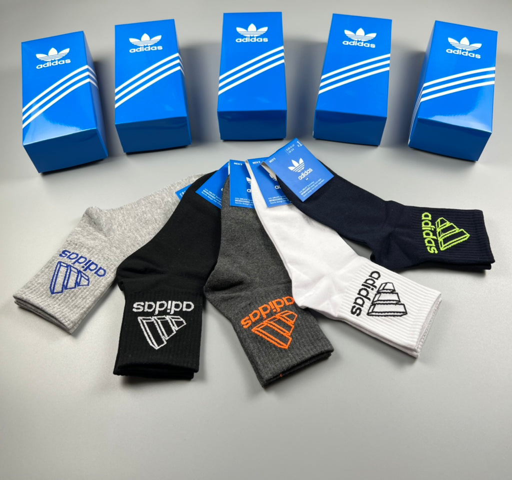 Adidas Outlined Wordmark Crew Socks - Boxed Set of 5 Pairs - image 3