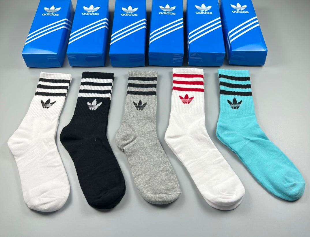 Adidas Contrast Stripe Crew Socks - Boxed Set of 5 Pairs - image 1