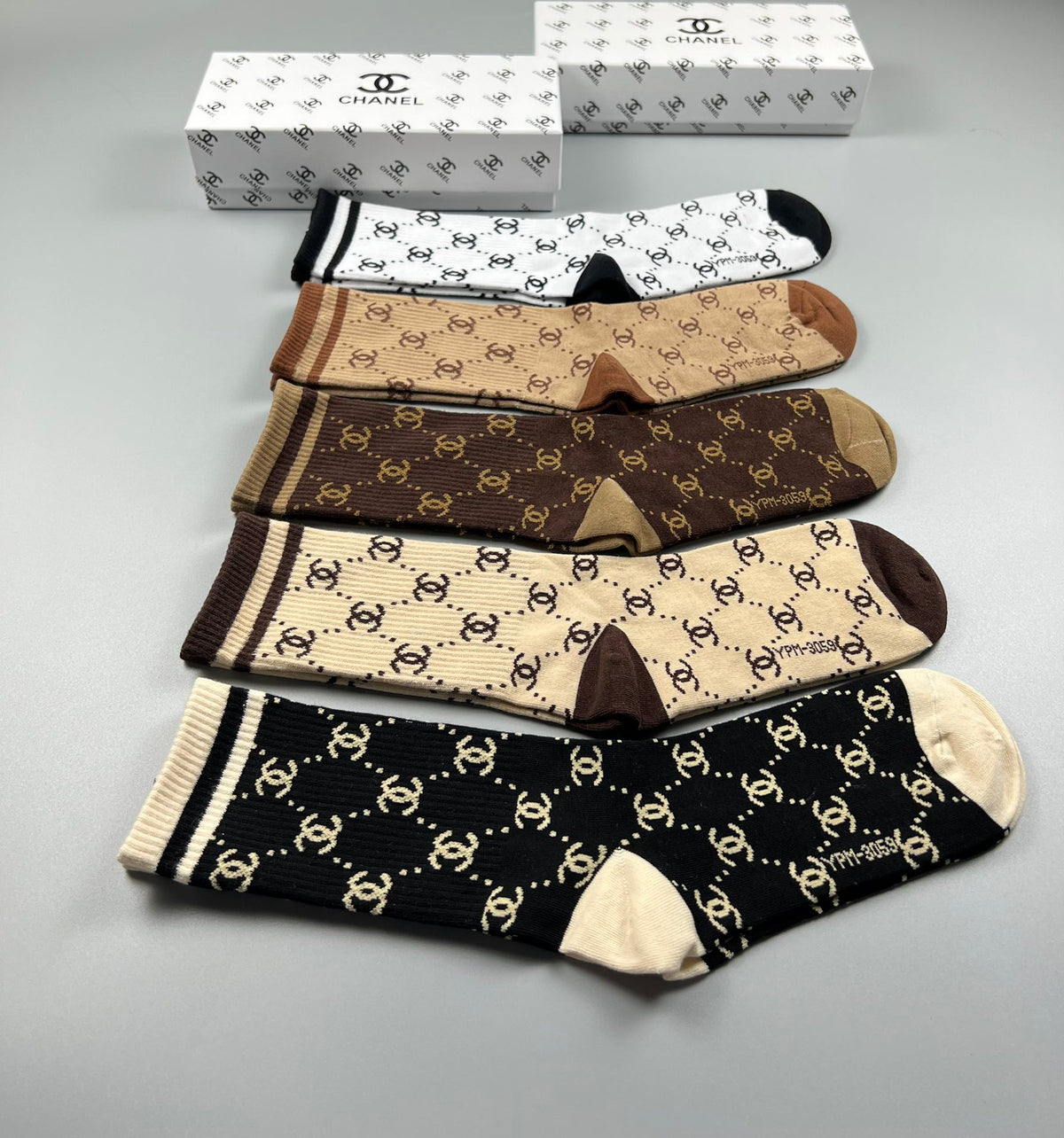 Chanel diamond emblem color assortment crew socks - view 8