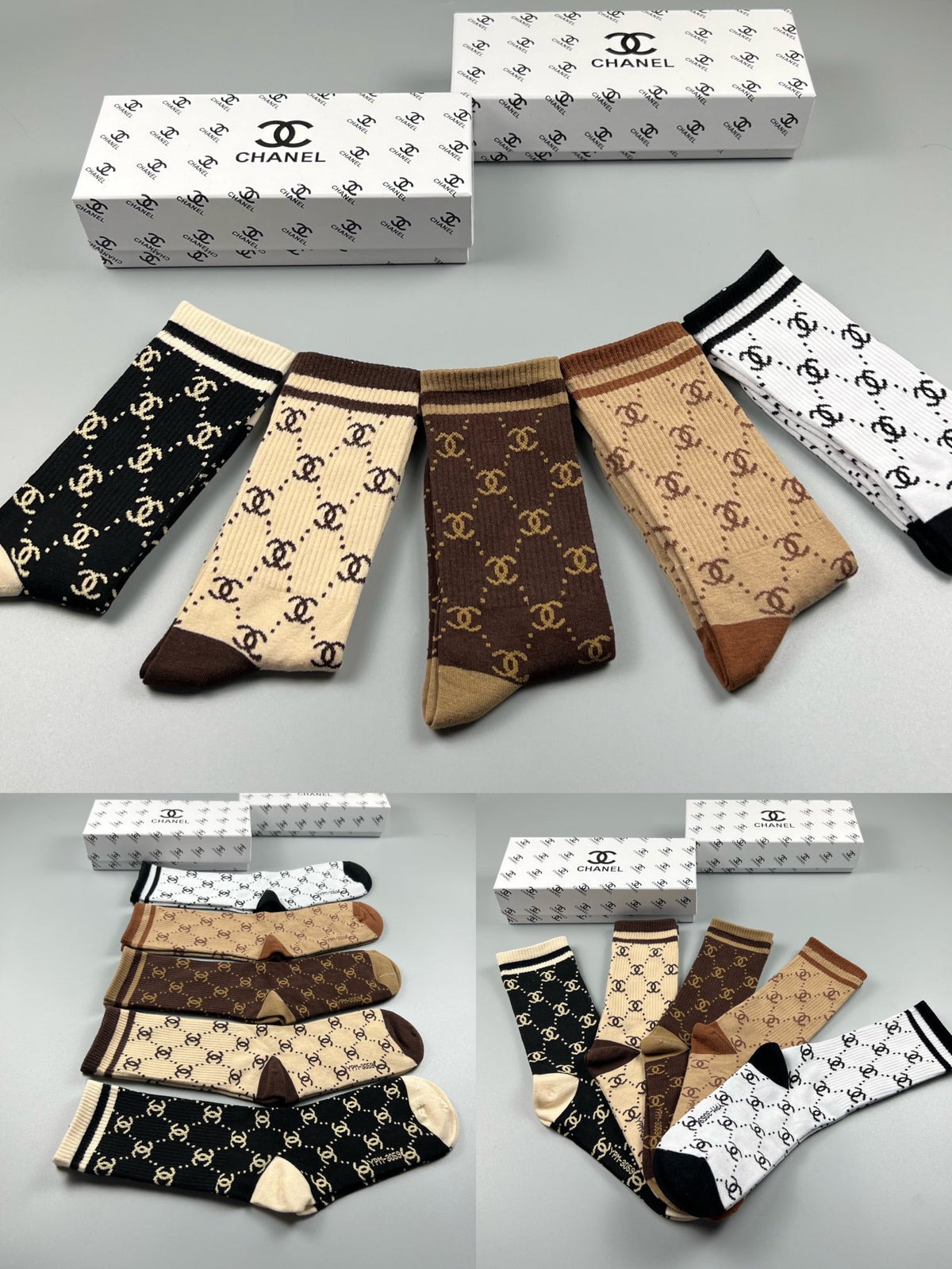 Chanel diamond emblem color assortment crew socks - view 9