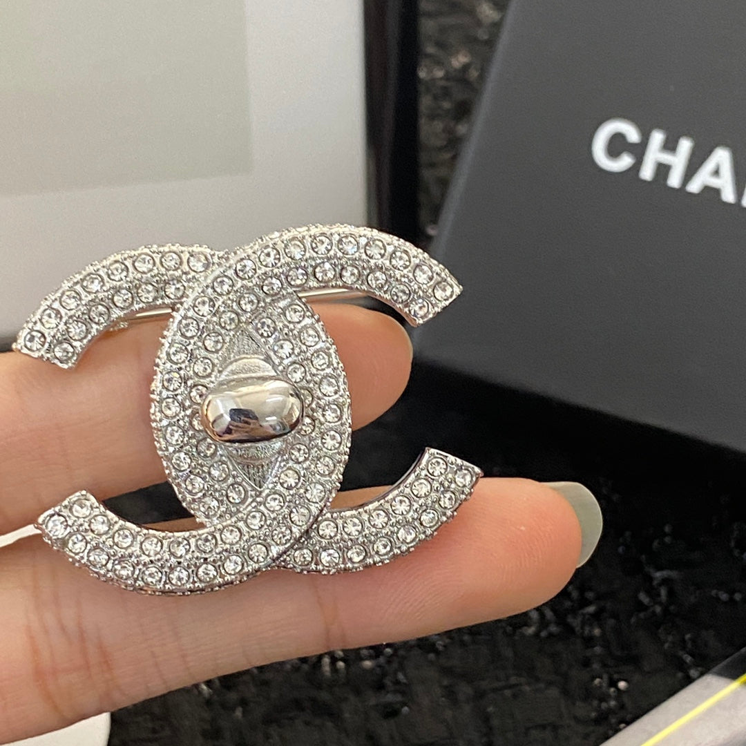 Chanel Interlocking C Crystal Accent Brooch - album image 8