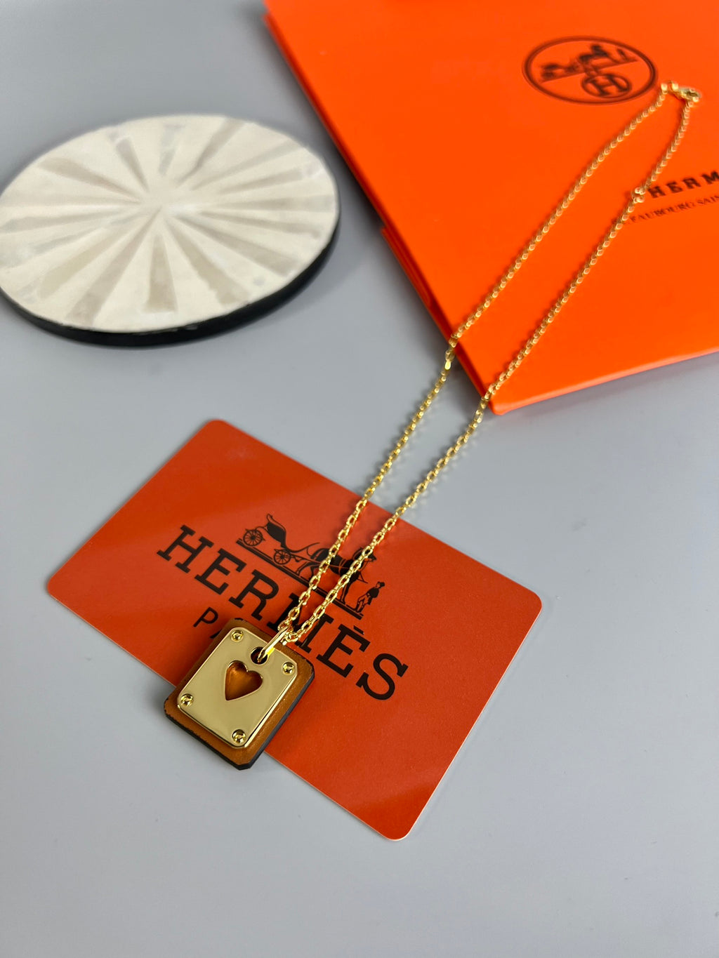 Hermès Silver-Tone Round H Tag Pendant Necklace - album image 3