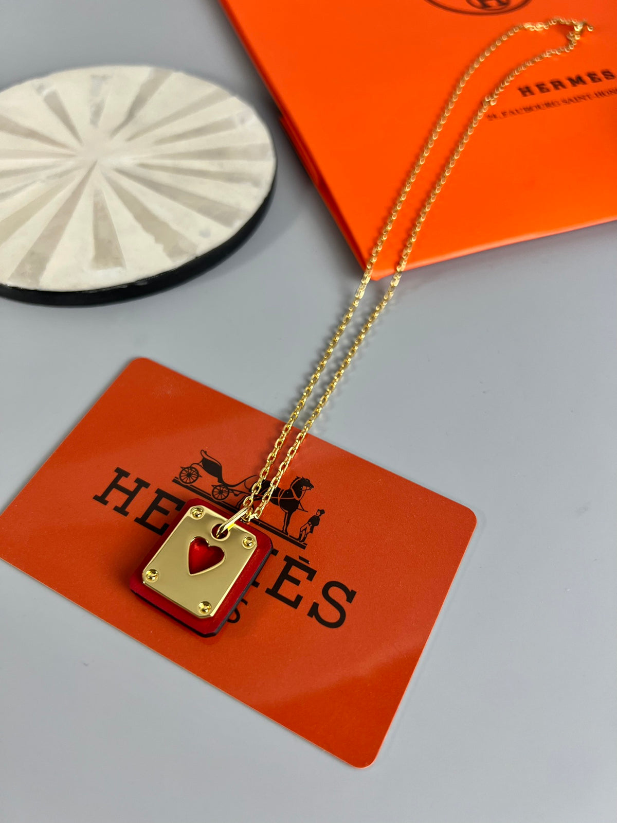 Hermès Silver-Tone Round H Tag Pendant Necklace - album image 4