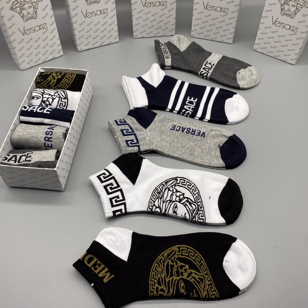 Versace bold stripe medusa ankle socks - view 5
