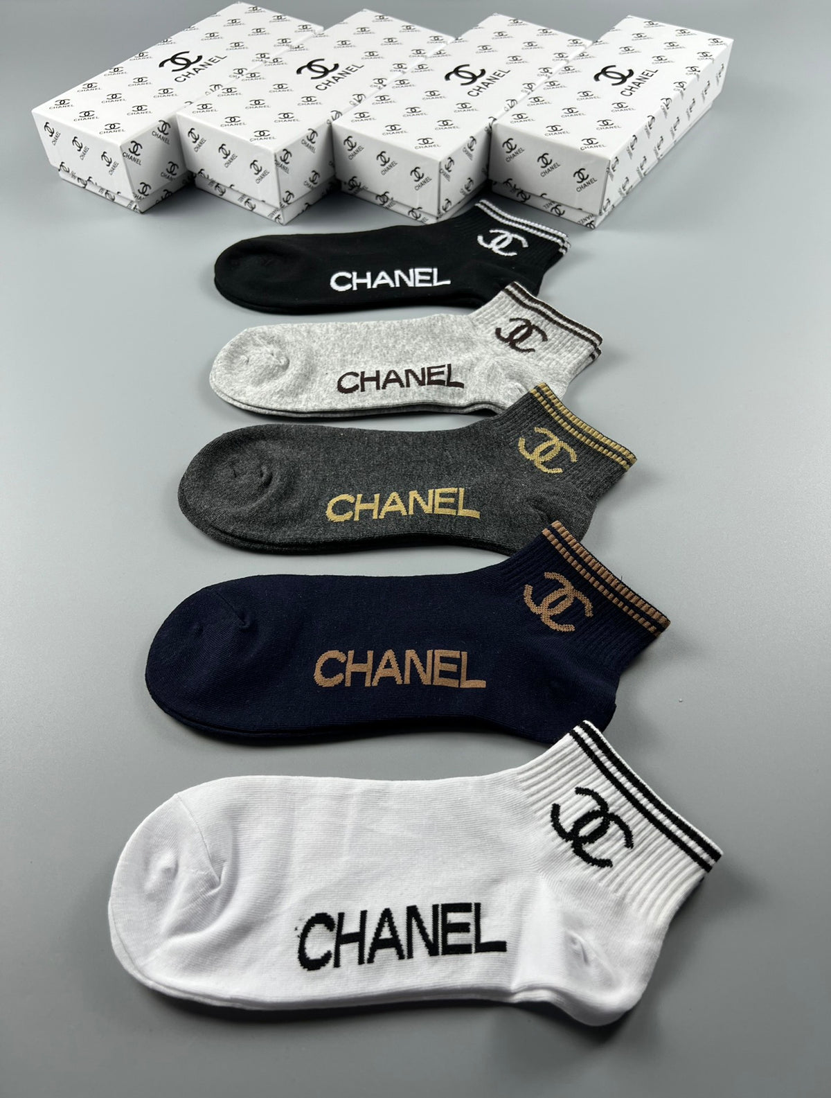 Chanel low cut contrast lettering ankle socks - view 9