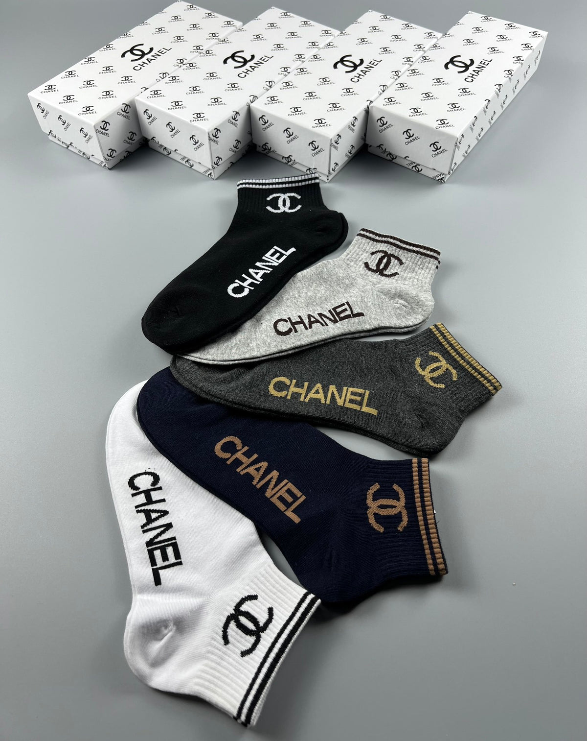 Chanel low cut contrast lettering ankle socks - view 8