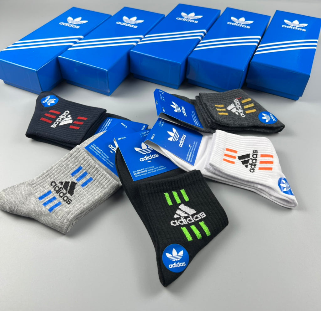 Adidas Striped Graphic Crew Socks - Boxed Set of 5 Pairs - image 3