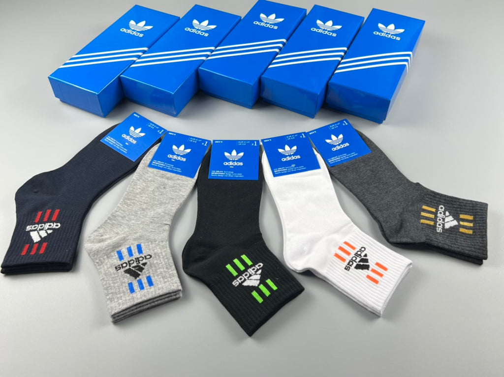 Adidas Striped Graphic Crew Socks - Boxed Set of 5 Pairs - image 1
