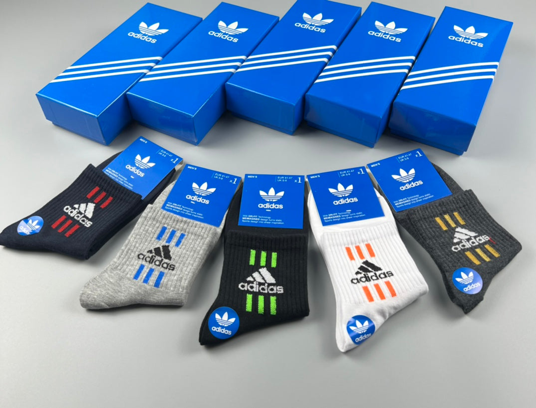 Adidas Striped Graphic Crew Socks - Boxed Set of 5 Pairs - image 2