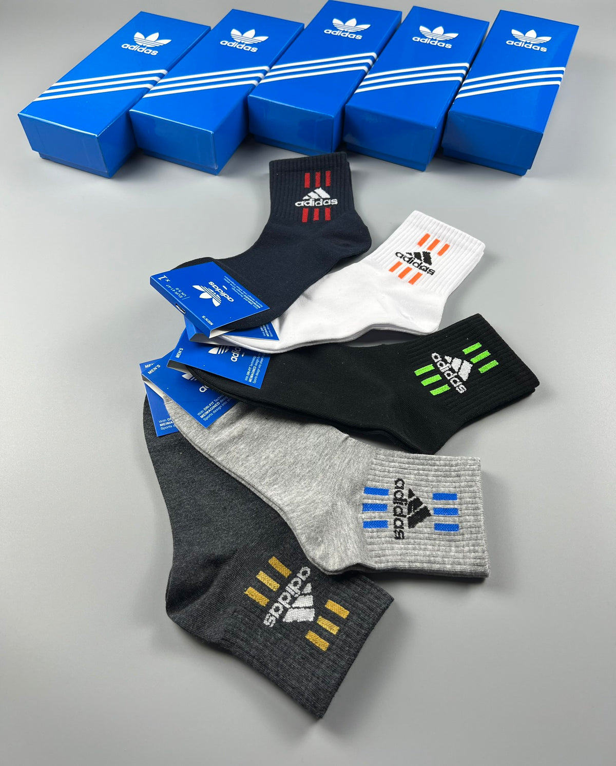 Adidas Striped Graphic Crew Socks - Boxed Set of 5 Pairs - image 8
