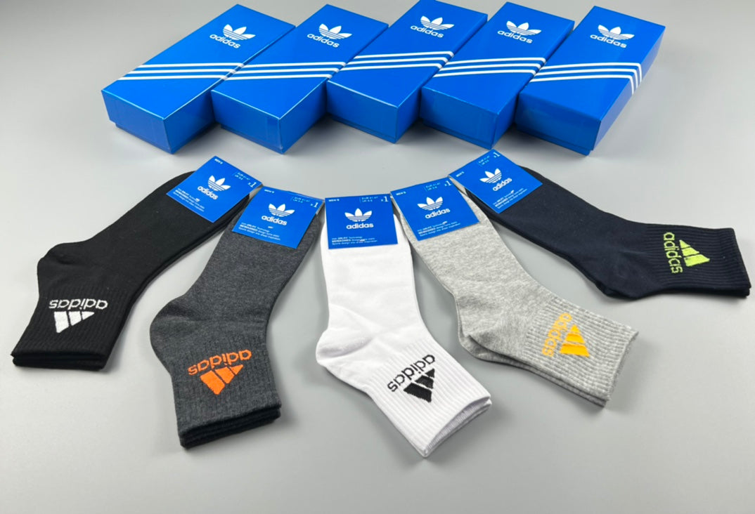 Adidas Black Angled Logo Crew Socks - Boxed Set of 5 Pairs - image 1