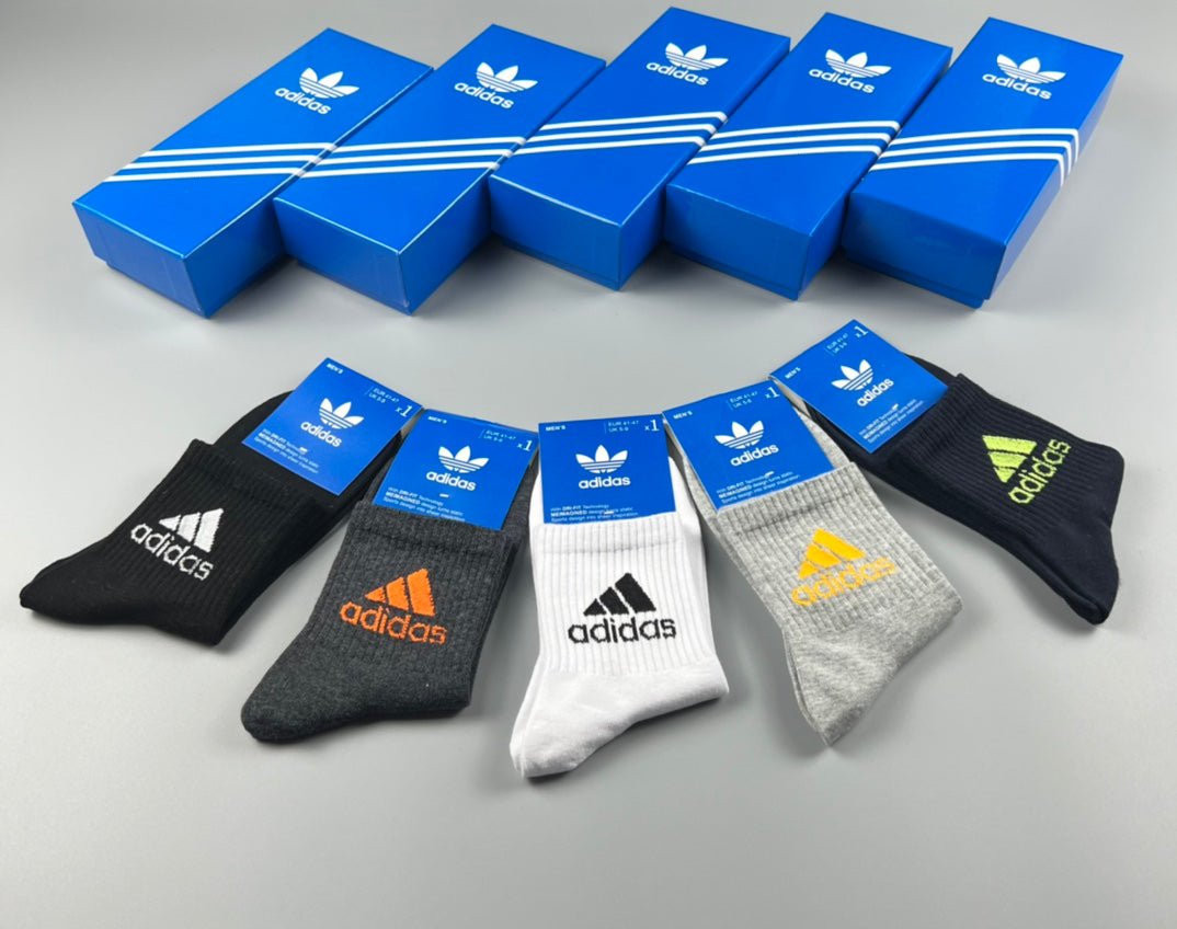 Adidas Black Angled Logo Crew Socks - Boxed Set of 5 Pairs - image 3