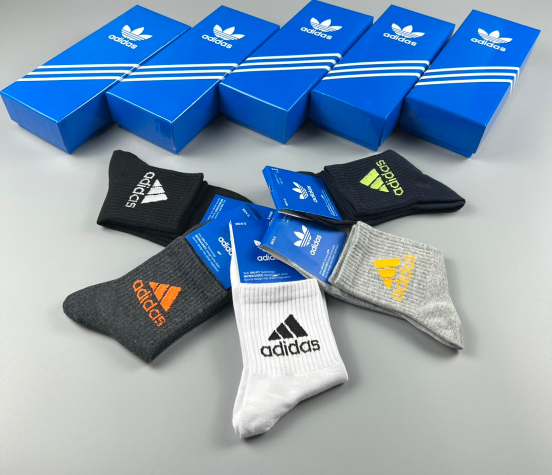 Adidas Black Angled Logo Crew Socks - Boxed Set of 5 Pairs - image 4