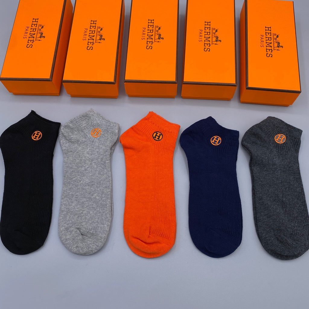 Hermes circle h orange neutral mix ankle socks, image 1