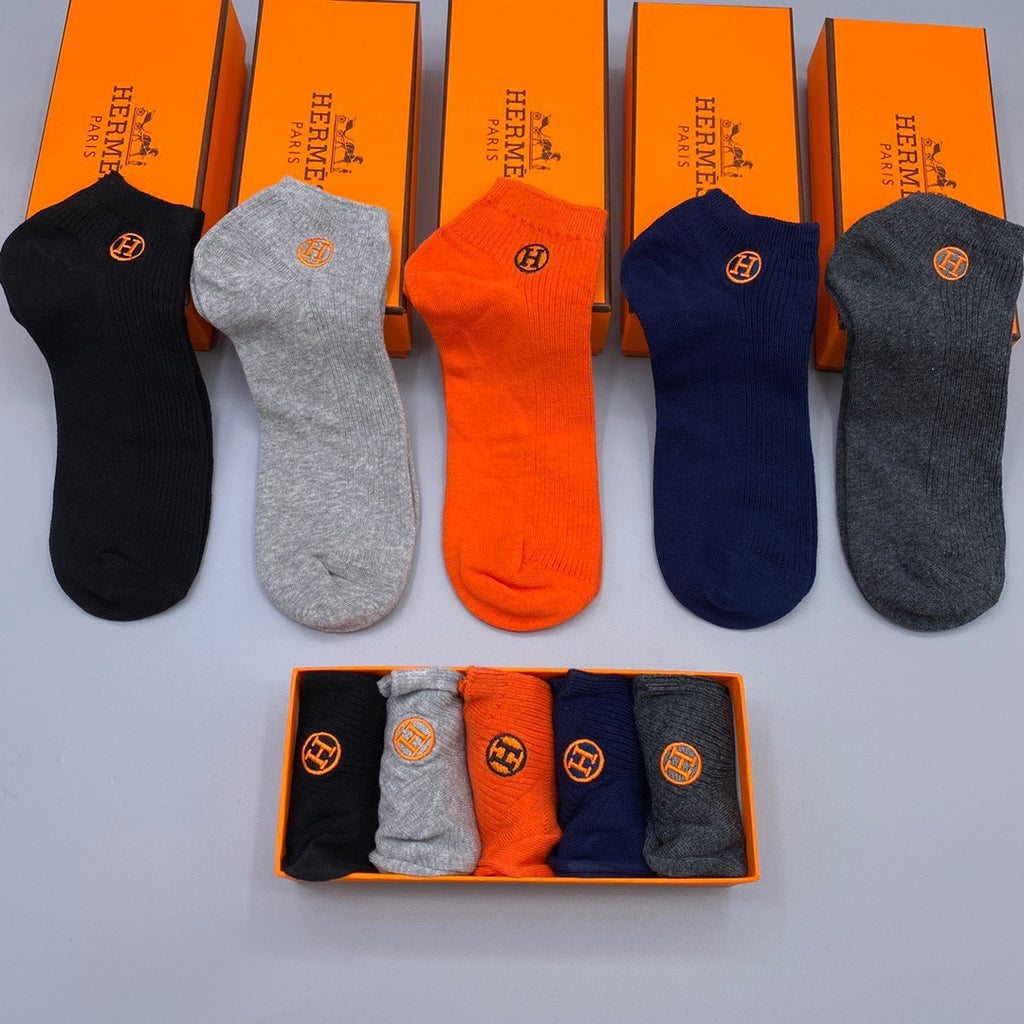 Hermes circle h orange neutral mix ankle socks, image 5