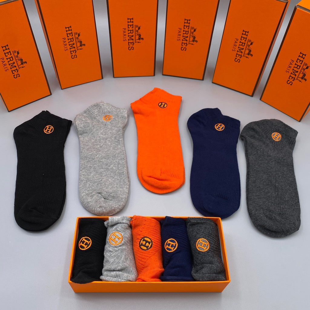 Hermes circle h orange neutral mix ankle socks, image 3