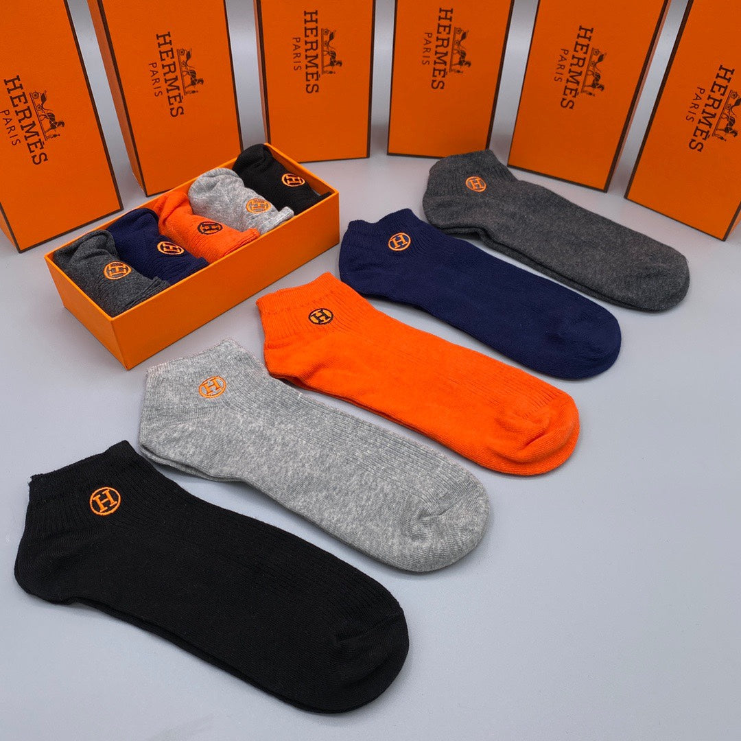 Hermes circle h orange neutral mix ankle socks, image 2