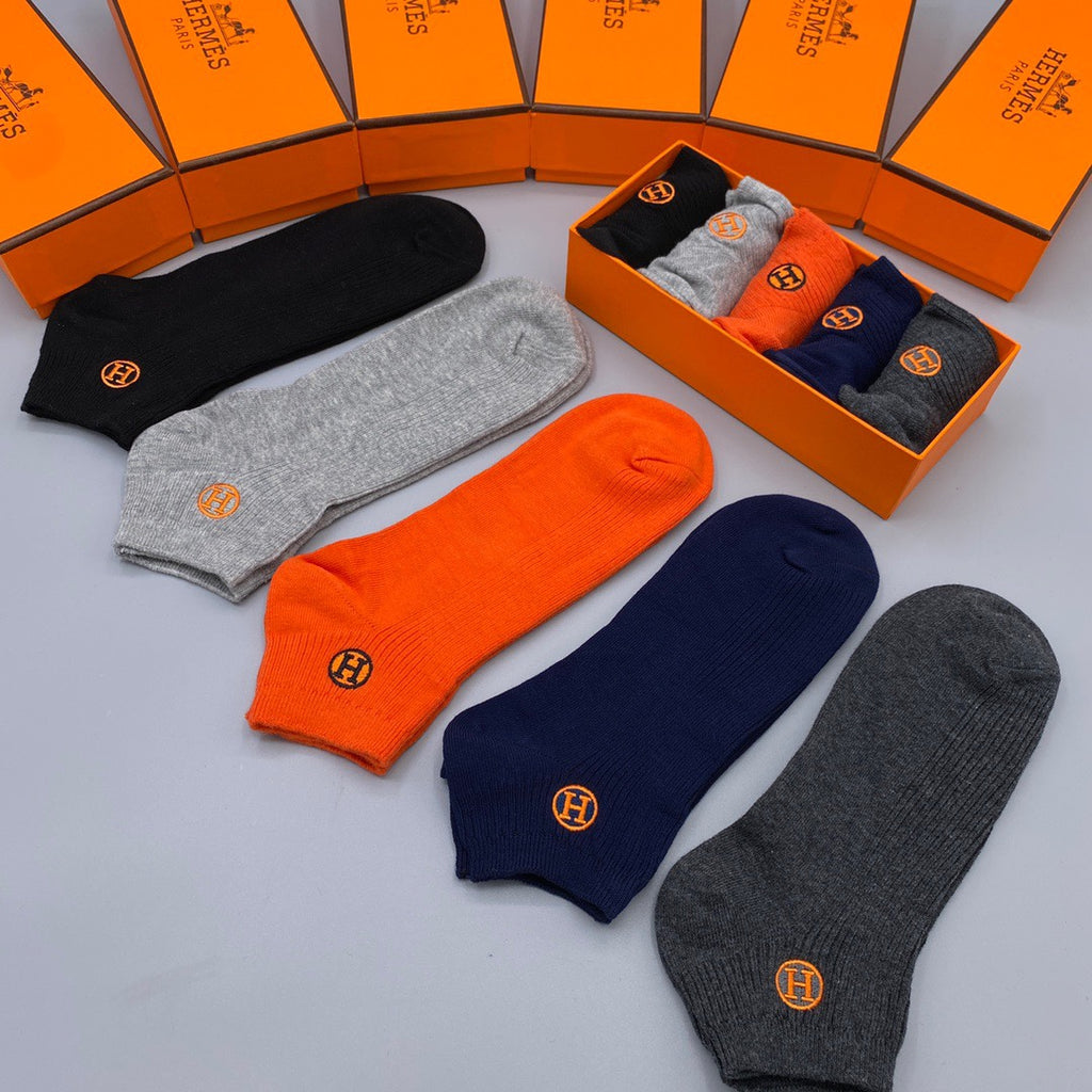 Hermes circle h orange neutral mix ankle socks, image 7