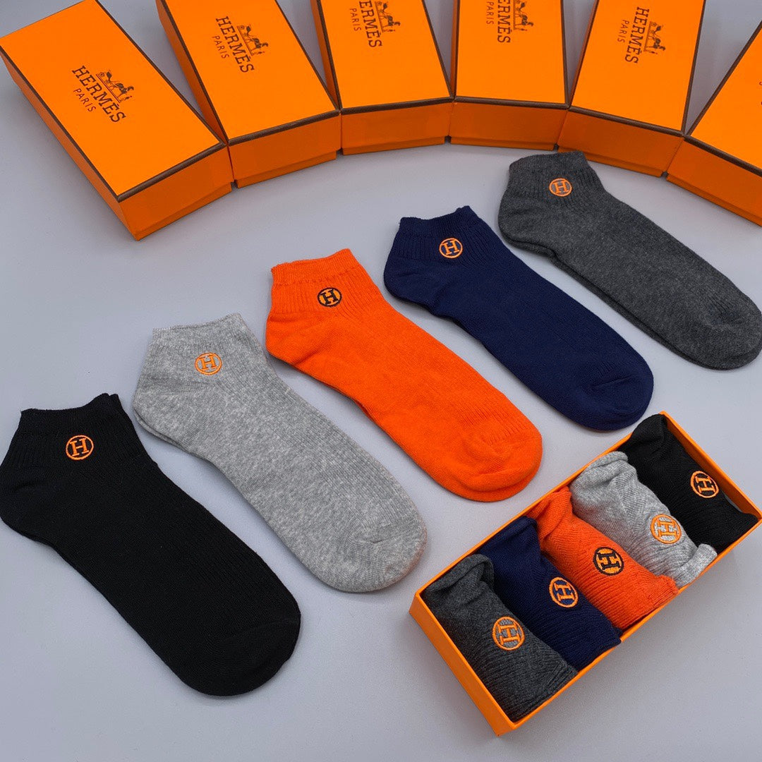 Hermes circle h orange neutral mix ankle socks, image 6
