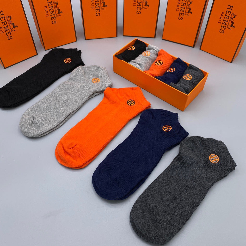 Hermes circle h orange neutral mix ankle socks, image 4