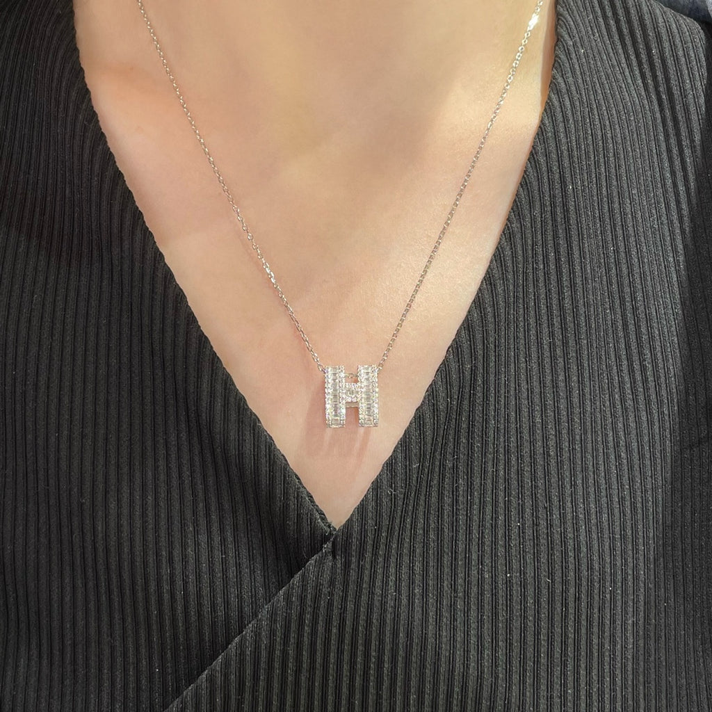 Hermès Silver-Tone Crystal H Pendant Necklace - album image 2