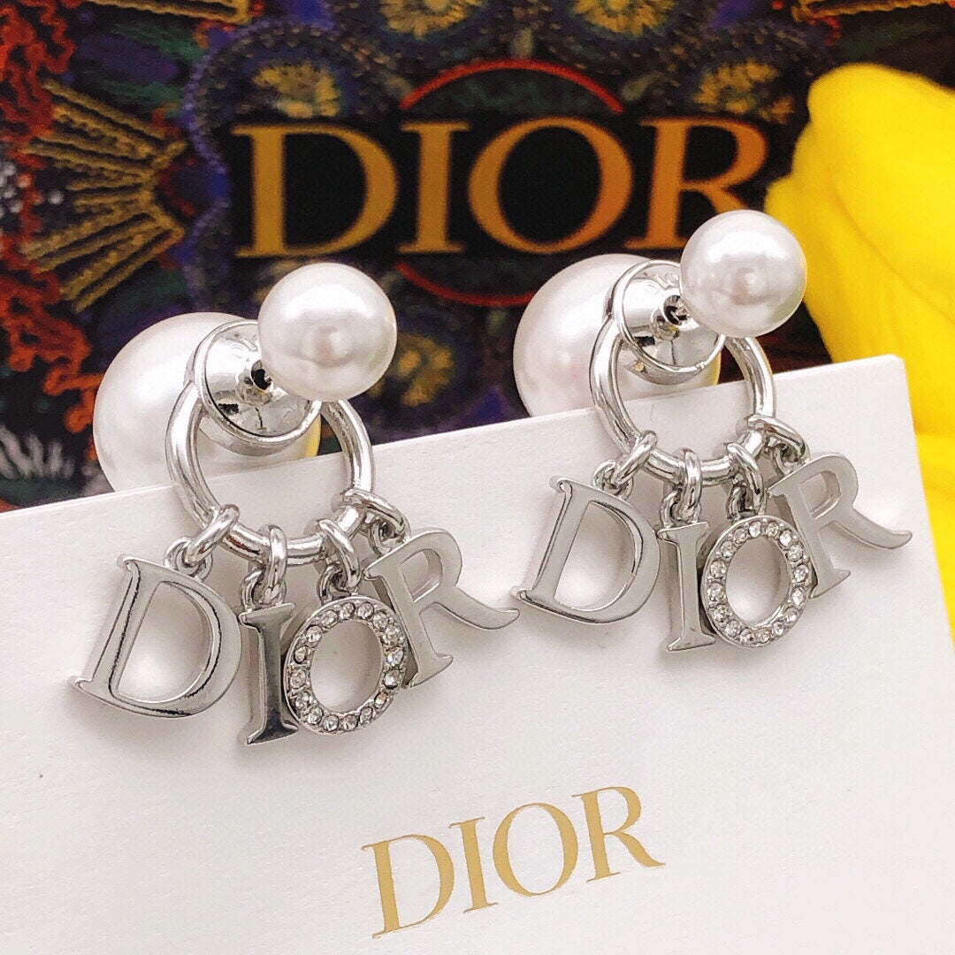 Dior Silver-Tone Letter Pearl-Look Earrings - product image 3