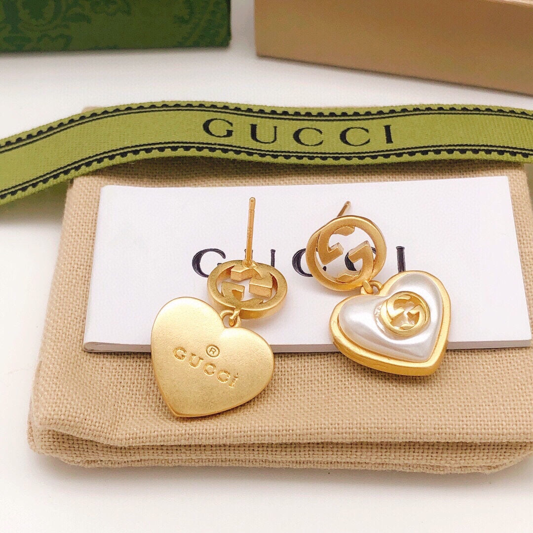 Gucci Interlocking G Pearl Heart Crystal Accent Antiqued Earrings - album image 9
