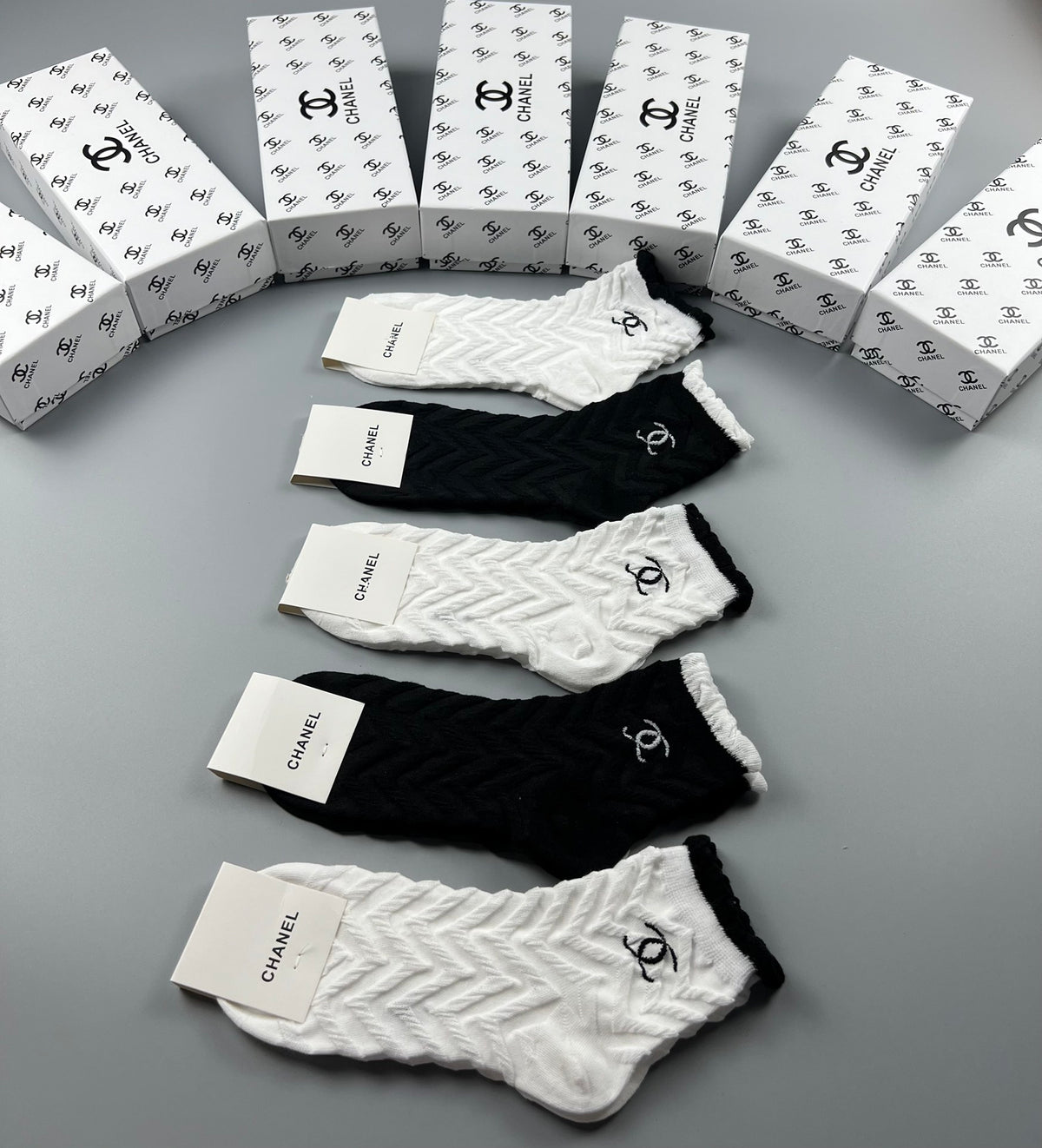 Chanel cable knit monochrome emblem crew socks - view 9