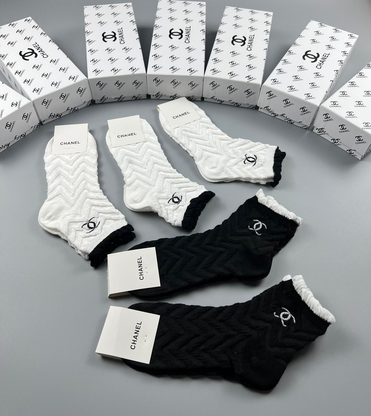 Chanel cable knit monochrome emblem crew socks - view 6