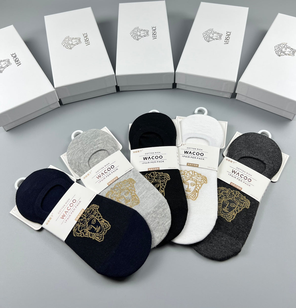Versace gold square medusa ankle socks - view 5