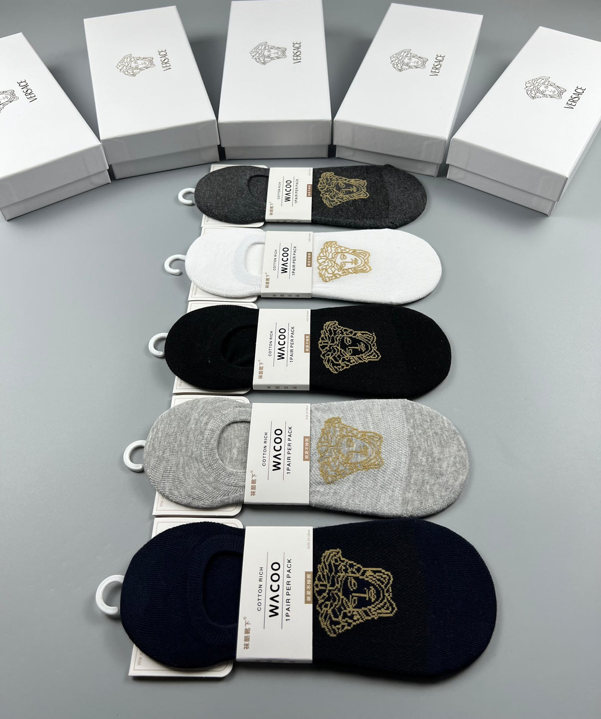 Versace gold square medusa ankle socks - view 9