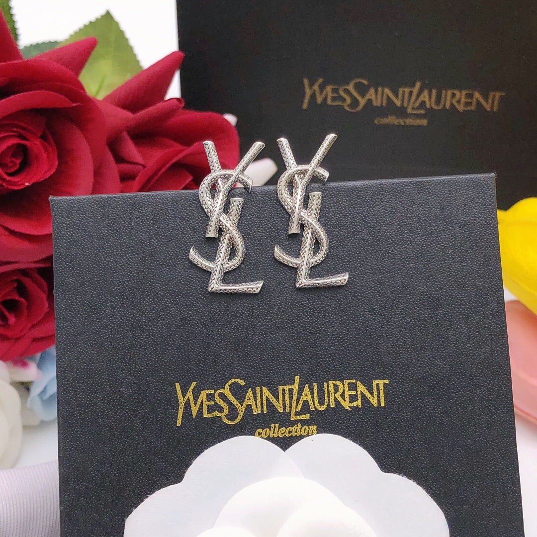 Saint Laurent Monogram Stud Earrings in Gold and Silver Tones - album image 5