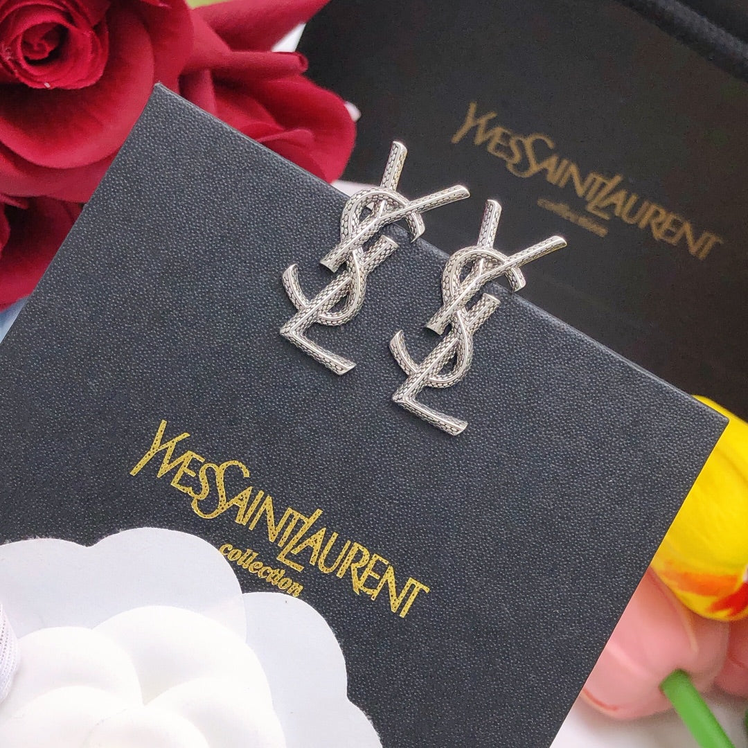 Saint Laurent Monogram Stud Earrings in Gold and Silver Tones - album image 6